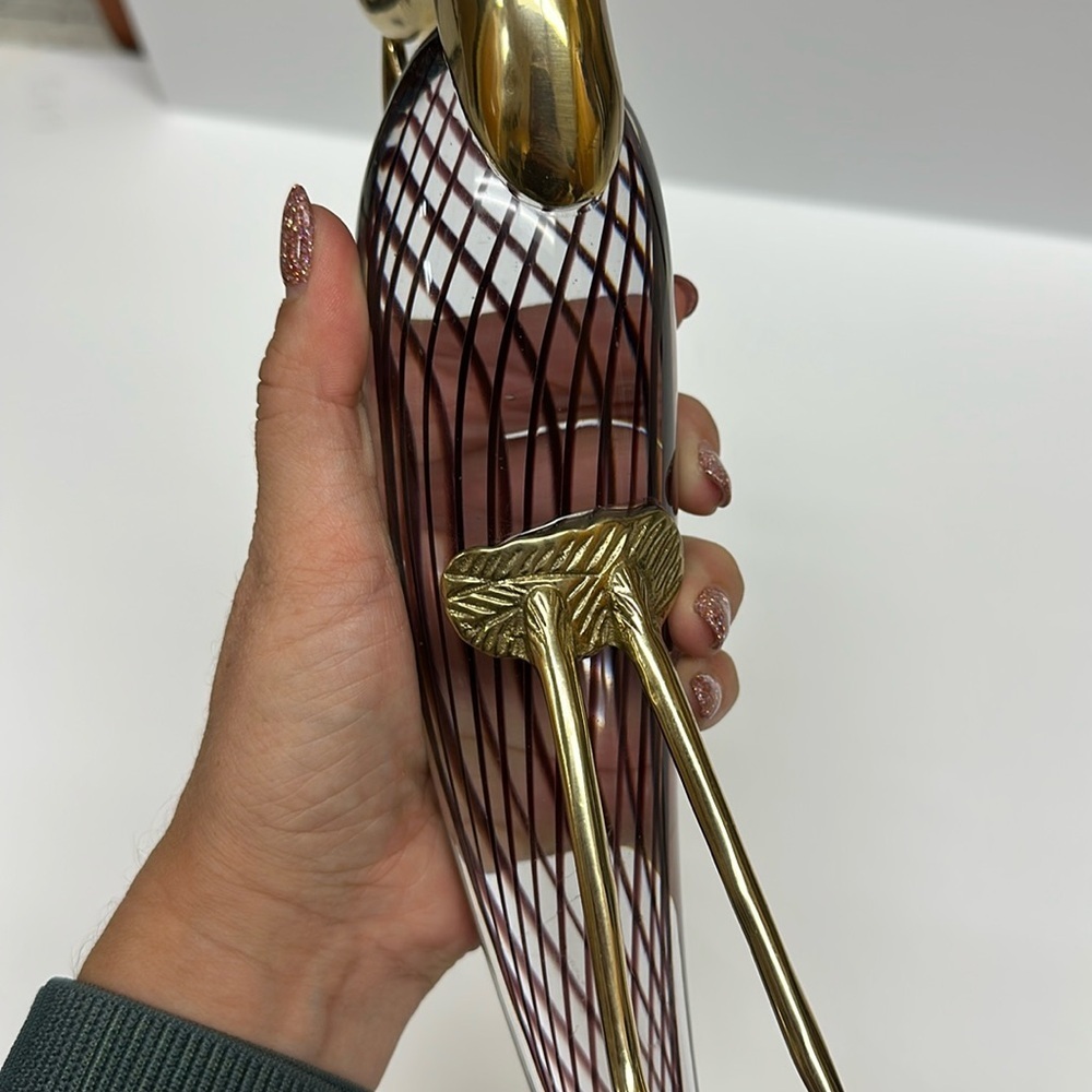Murano Glass Brass Crane Bird MCM Zanetti Bojola Mellara Figure Sculpture - Picture 7 of 7